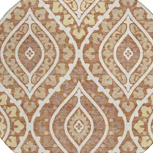 Photo of 8' Orange Gold And Ivory Round Floral Washable Indoor Outdoor Area Rug