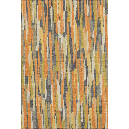 8' Orange Gold And Ivory Striped Washable Area Rug With UV Protection Photo 5