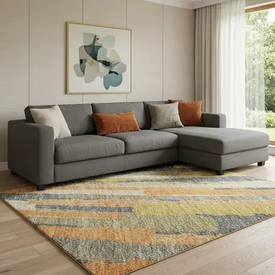 8' Orange Gold And Ivory Striped Washable Area Rug With UV Protection Photo 2