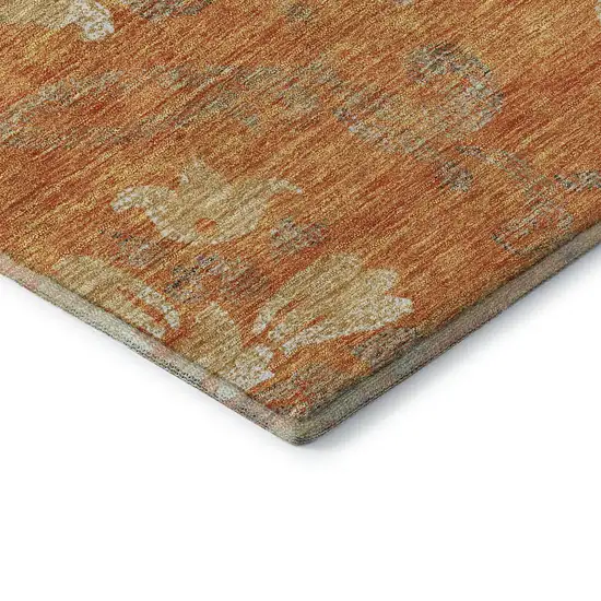 8' Orange Gray And Beige Floral Washable Round Rug With UV Protection Photo 7