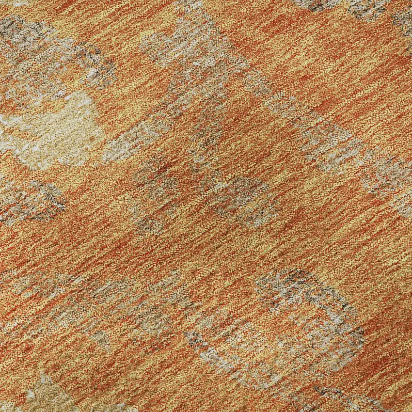 8' Orange Gray And Beige Floral Washable Round Rug With UV Protection Photo 9