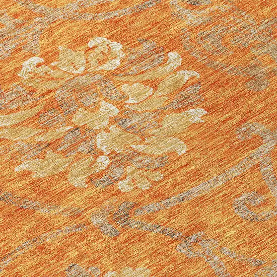 8' Orange Gray And Beige Round Floral Washable Indoor Outdoor Area Rug Photo 9