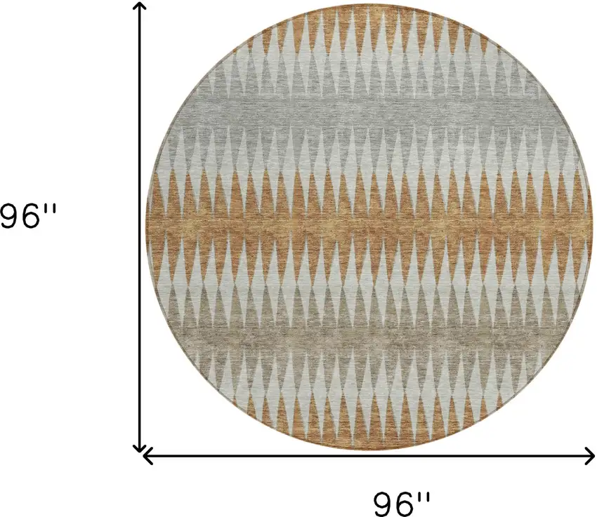 8' Orange Gray And Beige Round Striped Washable Indoor Outdoor Area Rug Photo 3