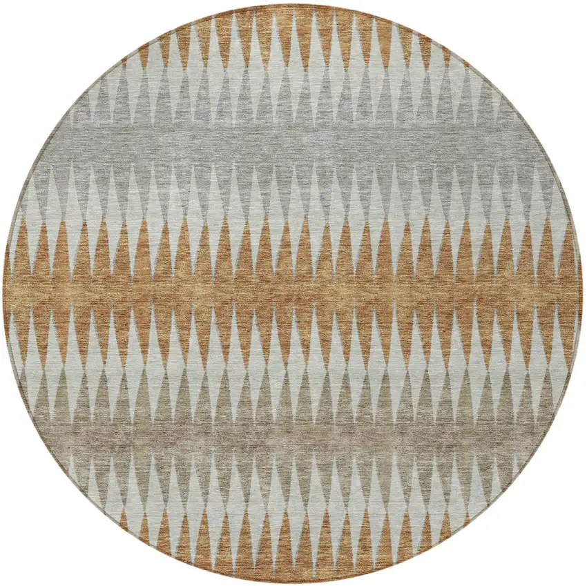 8' Orange Gray And Beige Round Striped Washable Indoor Outdoor Area Rug Photo 6