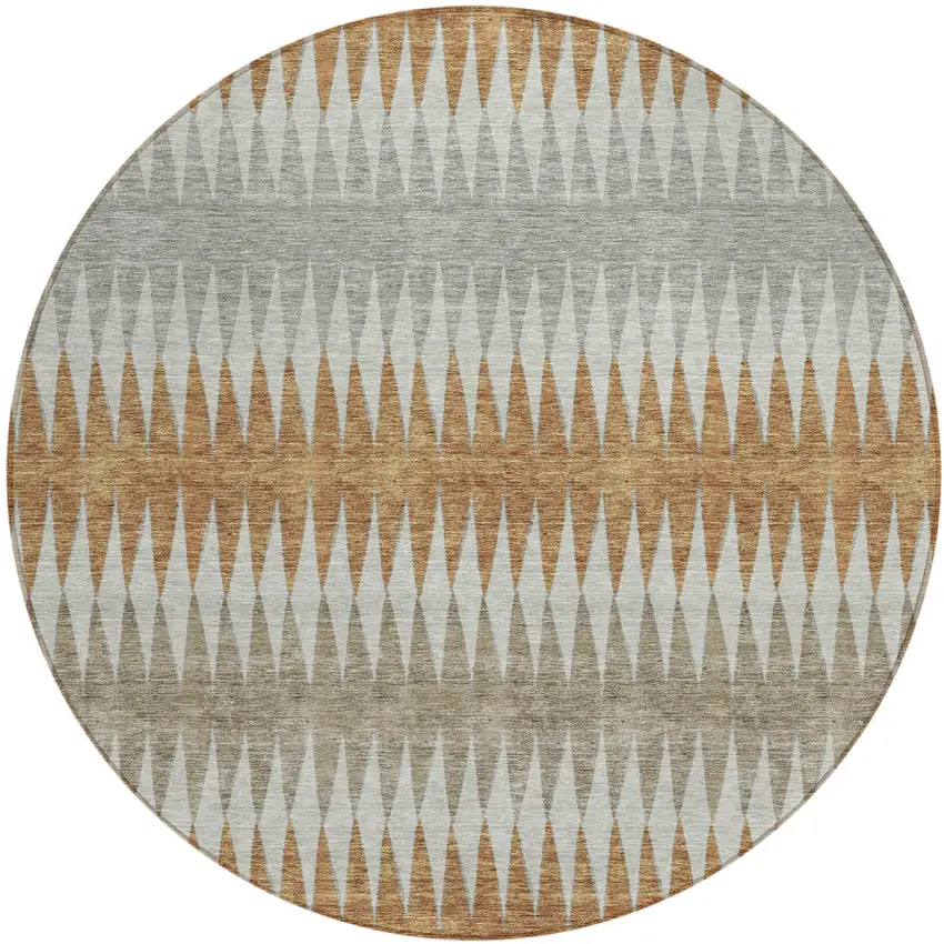8' Orange Gray And Beige Round Striped Washable Indoor Outdoor Area Rug Photo 2