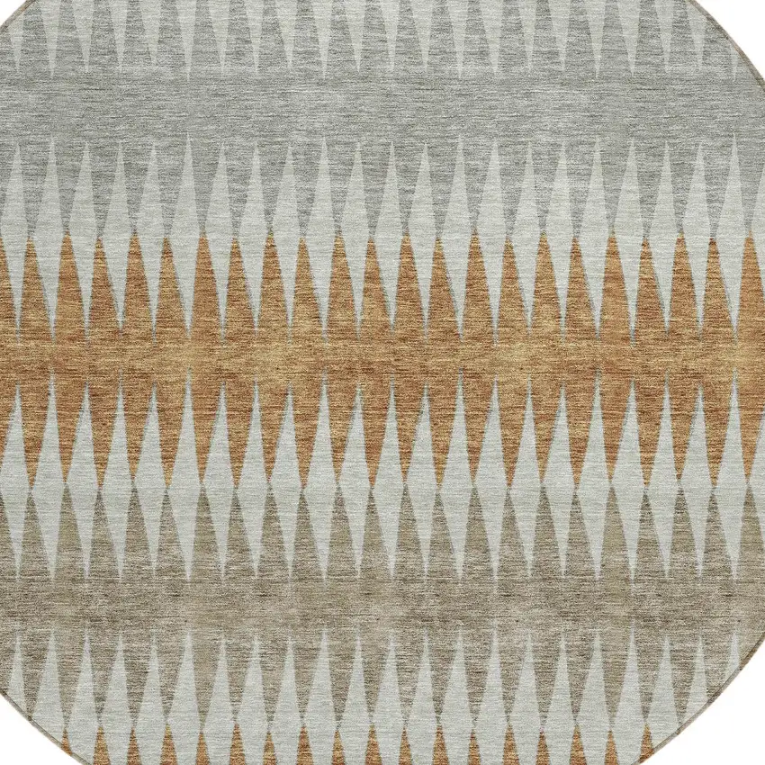 8' Orange Gray And Beige Round Striped Washable Indoor Outdoor Area Rug Photo 5
