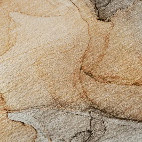 8' Orange Gray And Ivory Abstract Washable Round Rug With UV Protection Photo 9