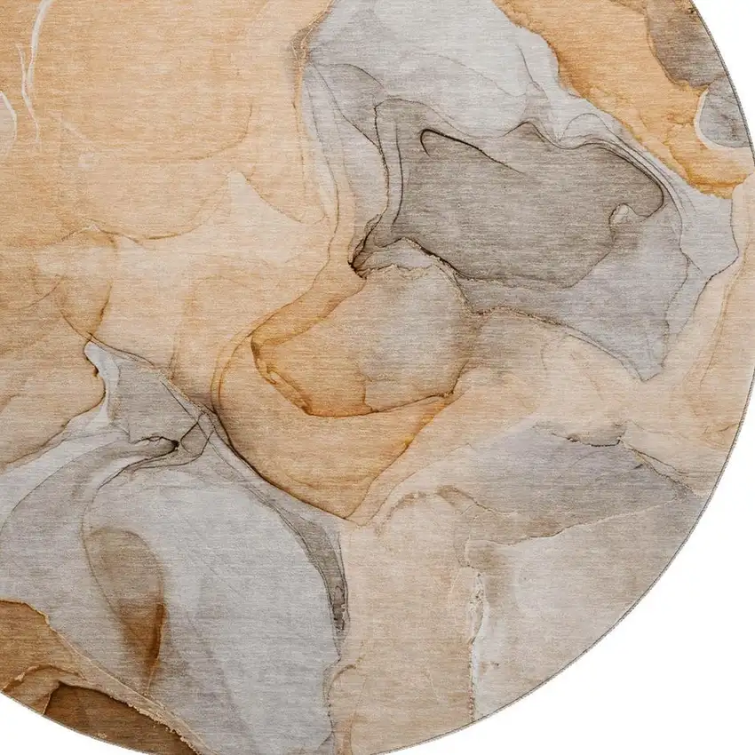 8' Orange Gray And Ivory Abstract Washable Round Rug With UV Protection Photo 3