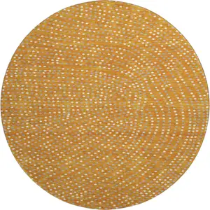 Photo of 8' Orange Gray And Ivory Polka Dot Washable Round Rug With UV Protection