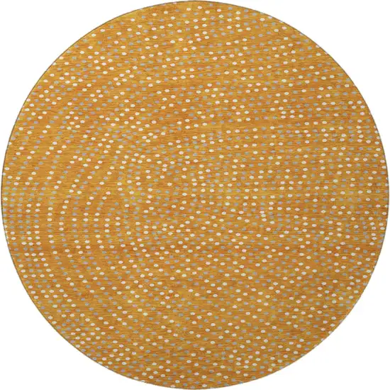 8' Orange Gray And Ivory Polka Dot Washable Round Rug With UV Protection Photo 3