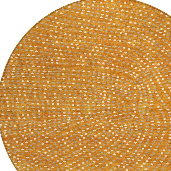 8' Orange Gray And Ivory Round Polka Dot Washable Indoor Outdoor Area Rug Photo 5