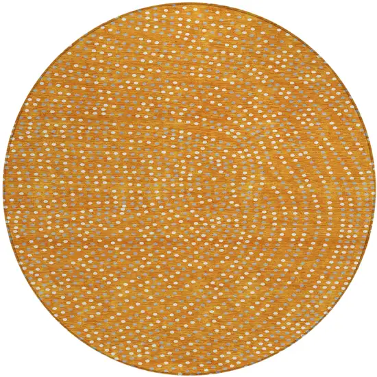 8' Orange Gray And Ivory Round Polka Dot Washable Indoor Outdoor Area Rug Photo 2