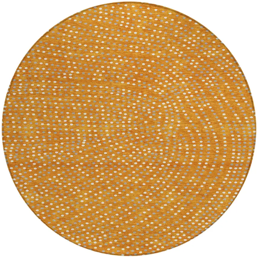 8' Orange Gray And Ivory Round Polka Dot Washable Indoor Outdoor Area Rug Photo 2