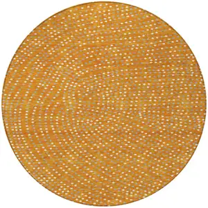 Photo of 8' Orange Gray And Ivory Round Polka Dot Washable Indoor Outdoor Area Rug