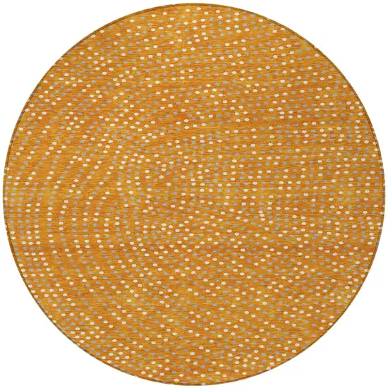 8' Orange Gray And Ivory Round Polka Dot Washable Indoor Outdoor Area Rug Photo 6