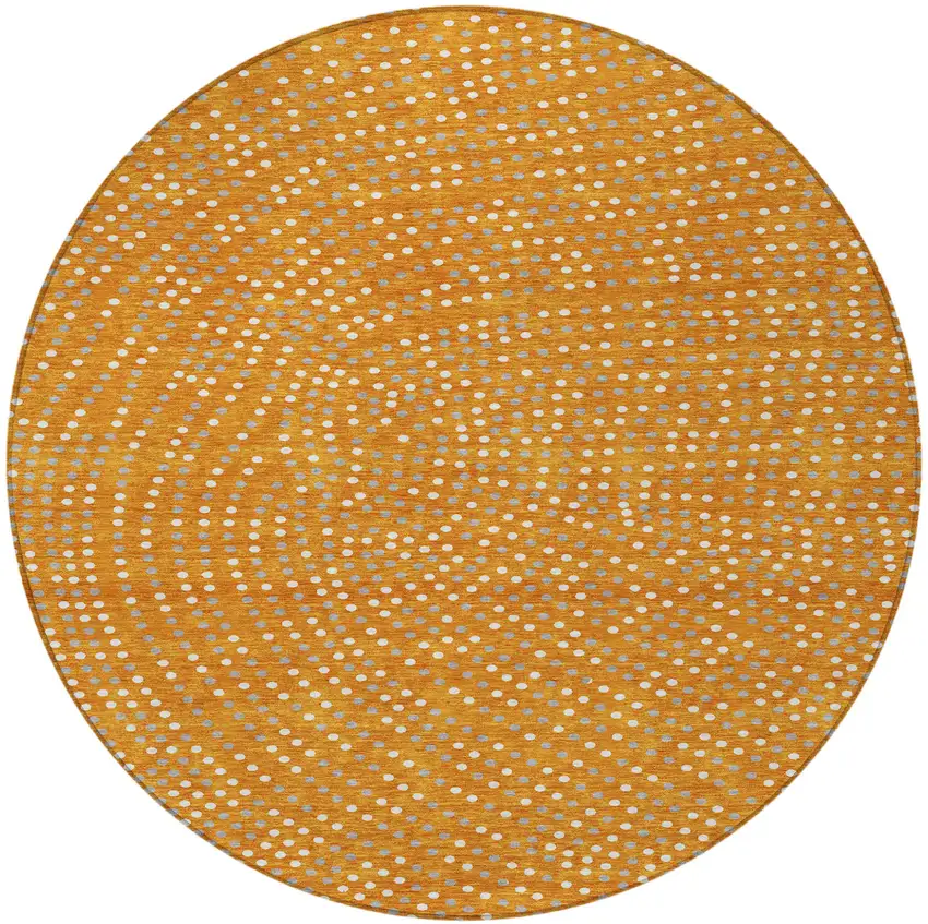 8' Orange Gray And Ivory Round Polka Dot Washable Indoor Outdoor Area Rug Photo 6