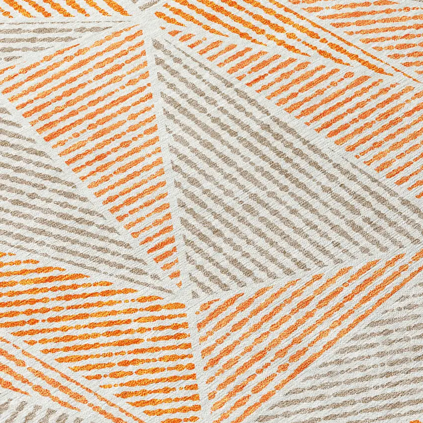 8' Orange Gray And Silver Round Geometric Washable Indoor Outdoor Area Rug Photo 4