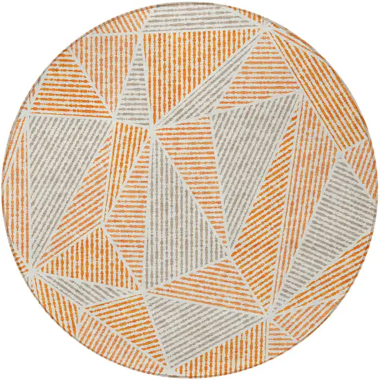 8' Orange Gray And Silver Round Geometric Washable Indoor Outdoor Area Rug Photo 5