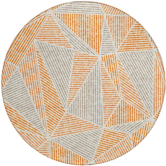 8' Orange Gray And Silver Round Geometric Washable Indoor Outdoor Area Rug Photo 2
