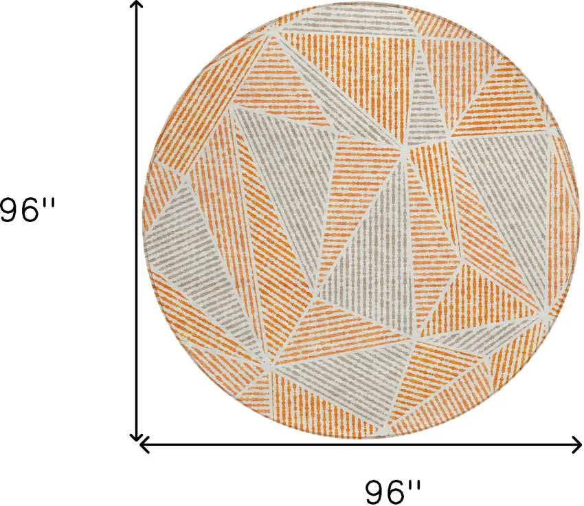 8' Orange Gray And Silver Round Geometric Washable Indoor Outdoor Area Rug Photo 3