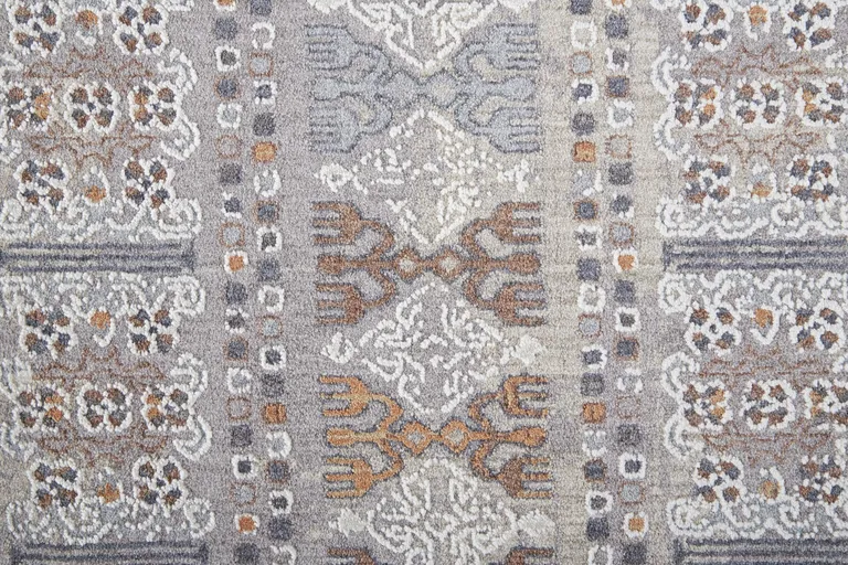 8' Orange Gray And White Geometric Power Loom Distressed Stain Resistant Runner Rug Photo 1