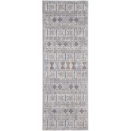 8' Orange Gray And White Geometric Power Loom Distressed Stain Resistant Runner Rug Photo 4