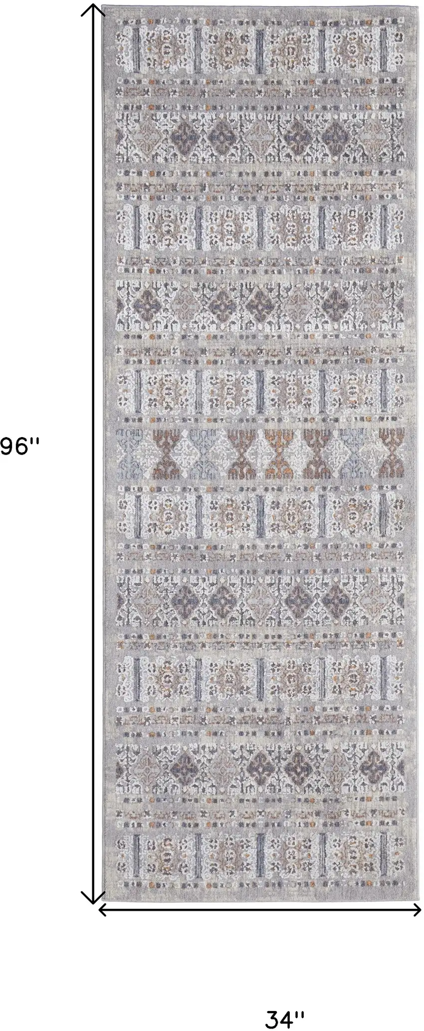 8' Orange Gray And White Geometric Power Loom Distressed Stain Resistant Runner Rug Photo 7