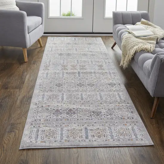 8' Orange Gray And White Geometric Power Loom Distressed Stain Resistant Runner Rug Photo 3