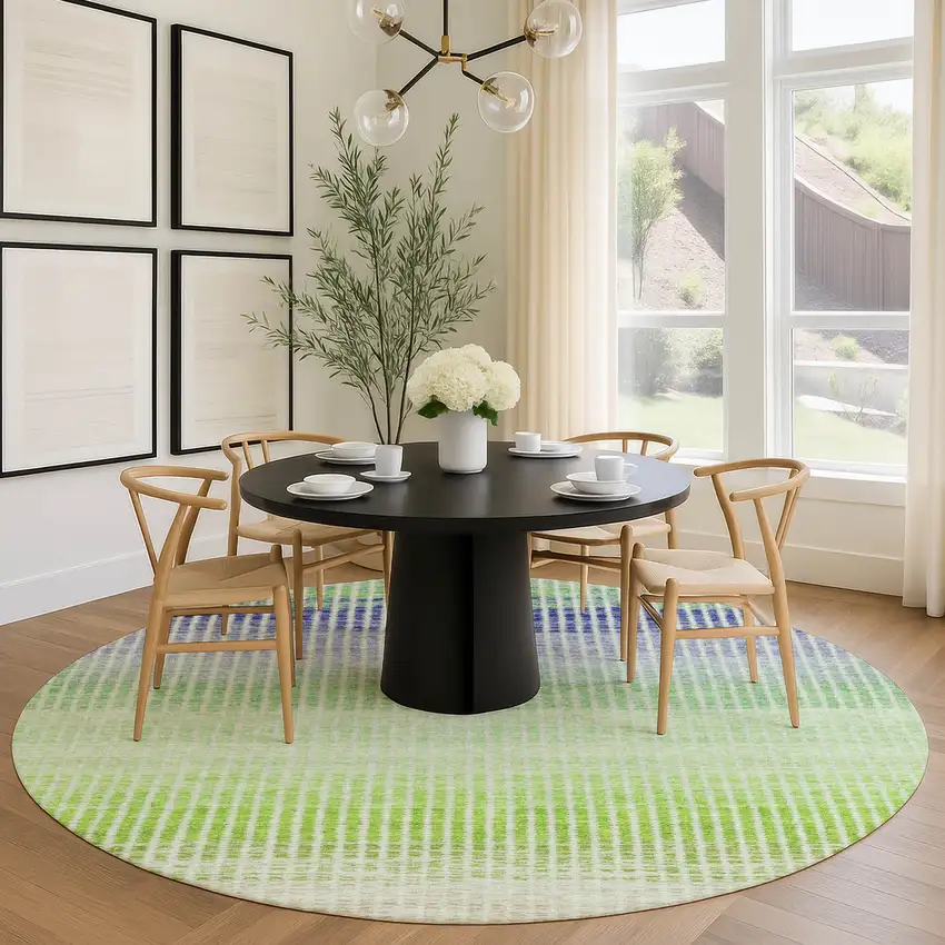 8' Orange Green And Blue Round Striped Washable Indoor Outdoor Area Rug Photo 6