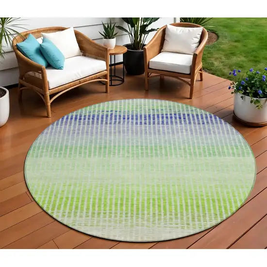 8' Orange Green And Blue Round Striped Washable Indoor Outdoor Area Rug Photo 1