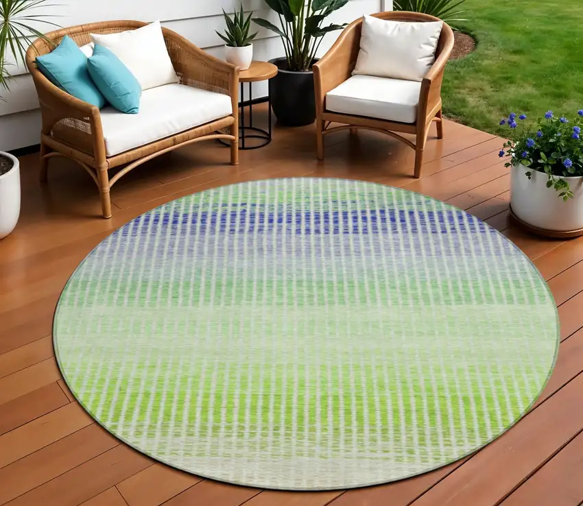 8' Orange Green And Blue Round Striped Washable Indoor Outdoor Area Rug Photo 1