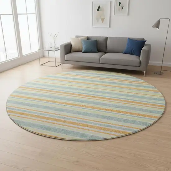 8' Orange Green And Blue Striped Washable Round Rug With UV Protection Photo 2