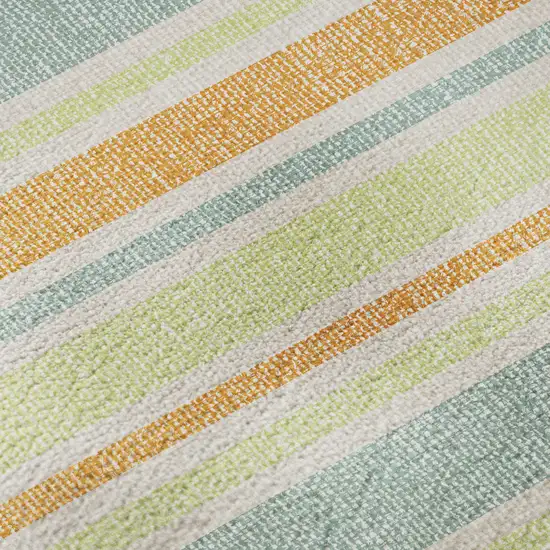 8' Orange Green And Blue Striped Washable Round Rug With UV Protection Photo 9