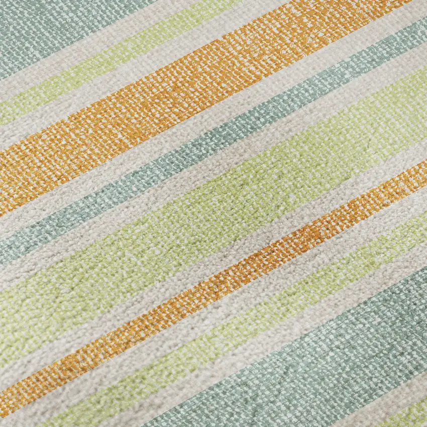 8' Orange Green And Blue Striped Washable Round Rug With UV Protection Photo 9