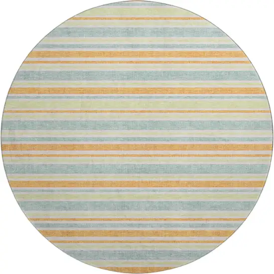 8' Orange Green And Blue Striped Washable Round Rug With UV Protection Photo 1