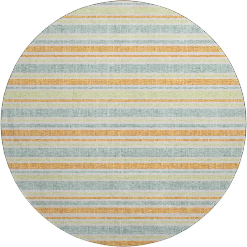8' Orange Green And Blue Striped Washable Round Rug With UV Protection Photo 1