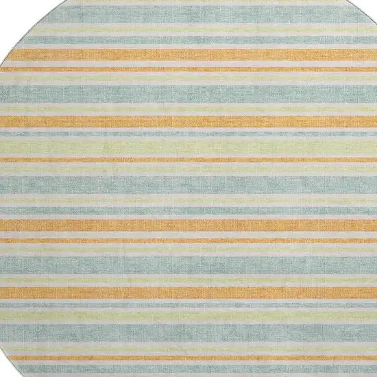 8' Orange Green And Blue Striped Washable Round Rug With UV Protection Photo 3