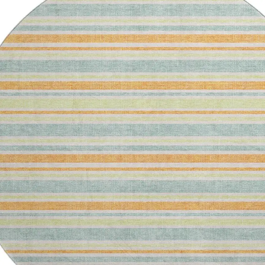 8' Orange Green And Blue Striped Washable Round Rug With UV Protection Photo 3