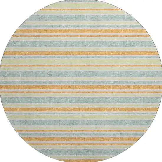 8' Orange Green And Blue Striped Washable Round Rug With UV Protection Photo 4