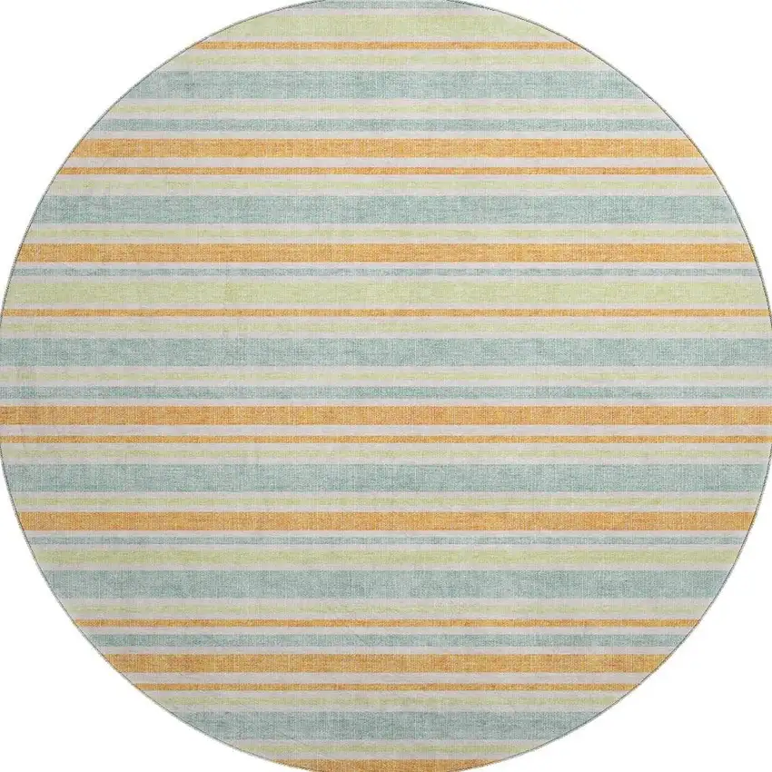 8' Orange Green And Blue Striped Washable Round Rug With UV Protection Photo 4