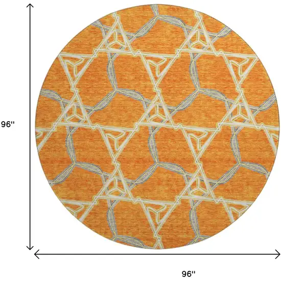 8' Orange Ivory And Blue Geometric Washable Round Rug With UV Protection Photo 9