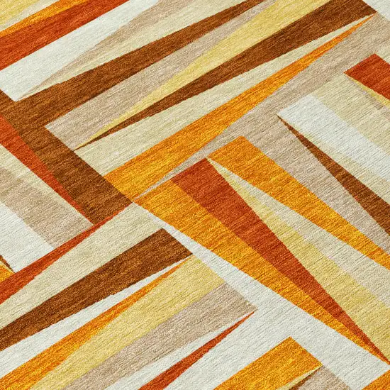 8' Orange Ivory And Copper Round Geometric Washable Indoor Outdoor Area Rug Photo 5