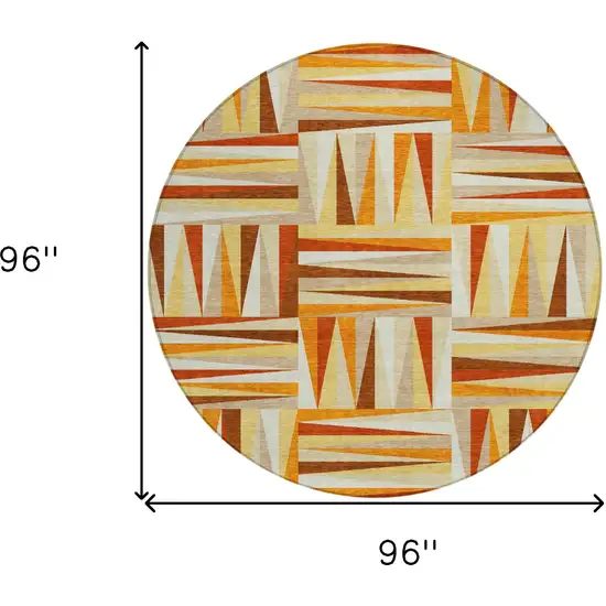 8' Orange Ivory And Copper Round Geometric Washable Indoor Outdoor Area Rug Photo 3