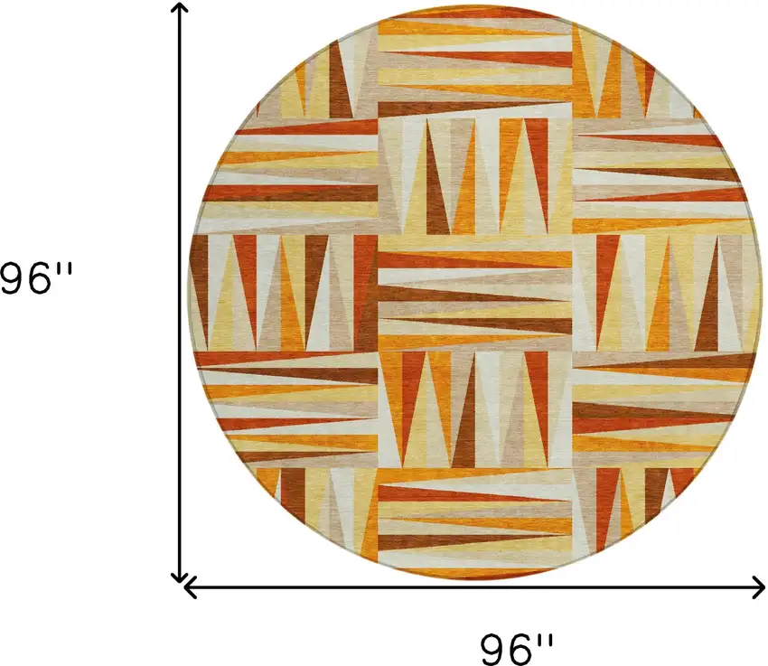 8' Orange Ivory And Copper Round Geometric Washable Indoor Outdoor Area Rug Photo 3