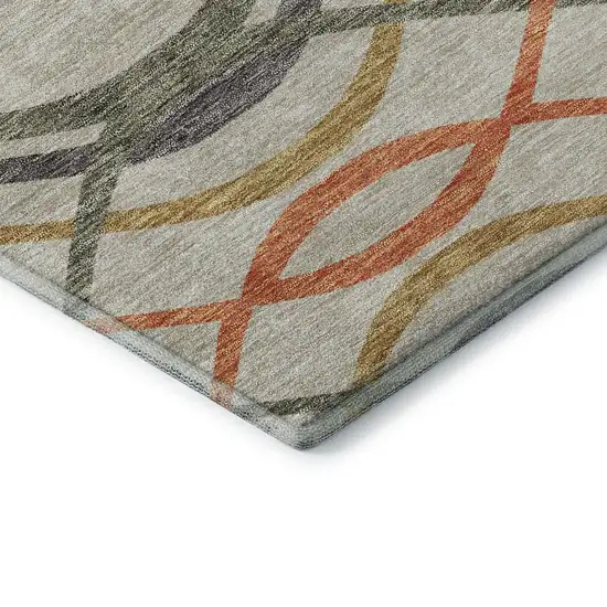 8' Orange Ivory And Gold Abstract Washable Round Rug With UV Protection Photo 7