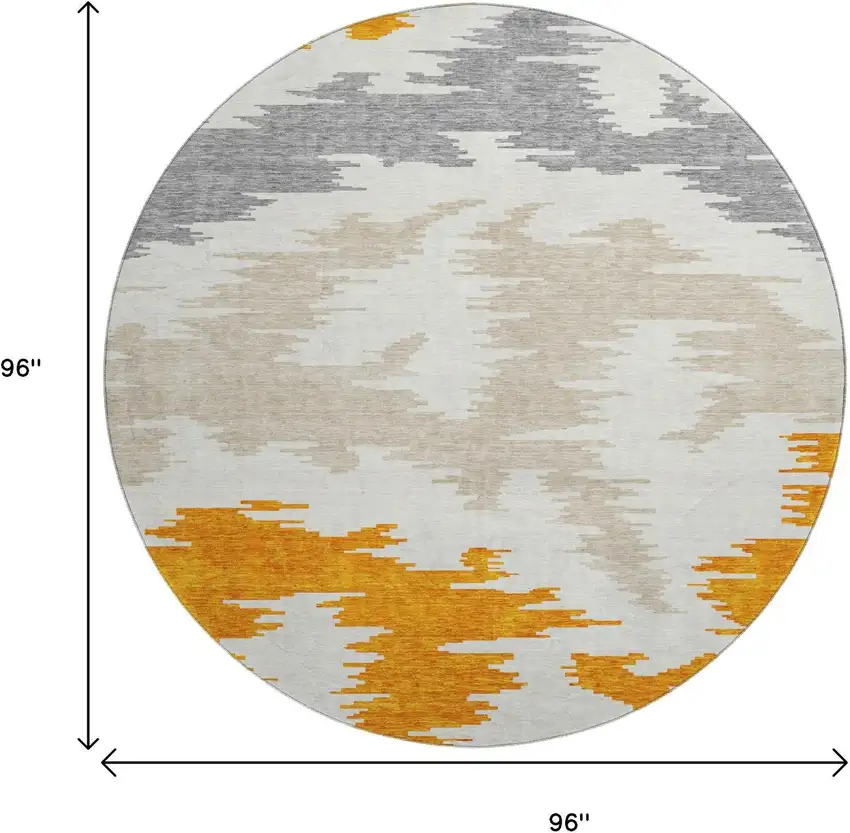 8' Orange Ivory And Gray Abstract Washable Round Rug With UV Protection Photo 3