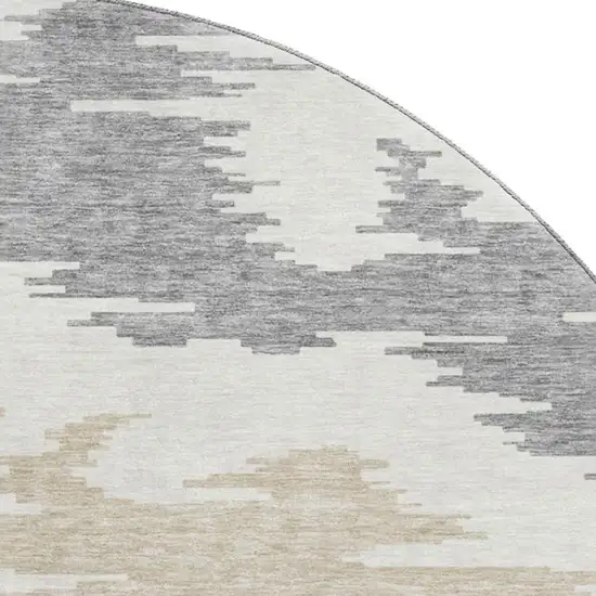 8' Orange Ivory And Gray Abstract Washable Round Rug With UV Protection Photo 3