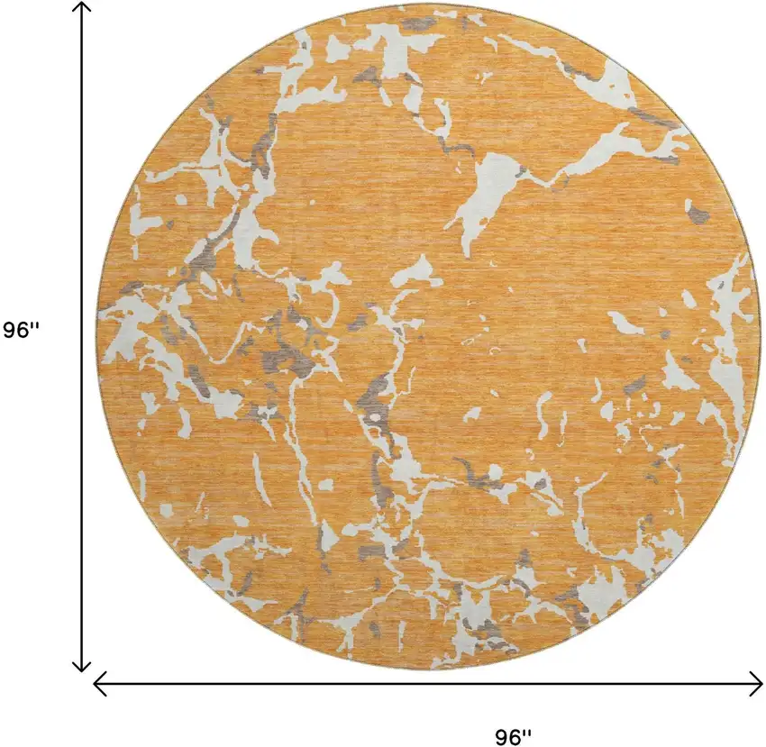 8' Orange Ivory And Gray Striped Washable Round Rug With UV Protection Photo 8