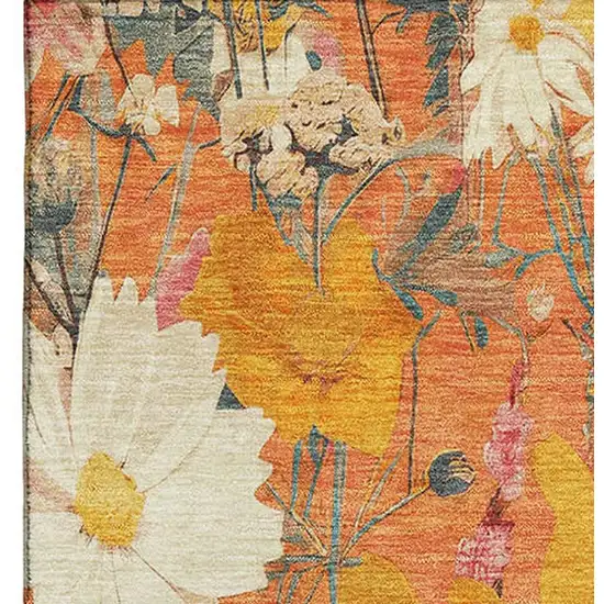 8' Orange Ivory And Pink Floral Washable Area Rug With UV Protection Photo 3