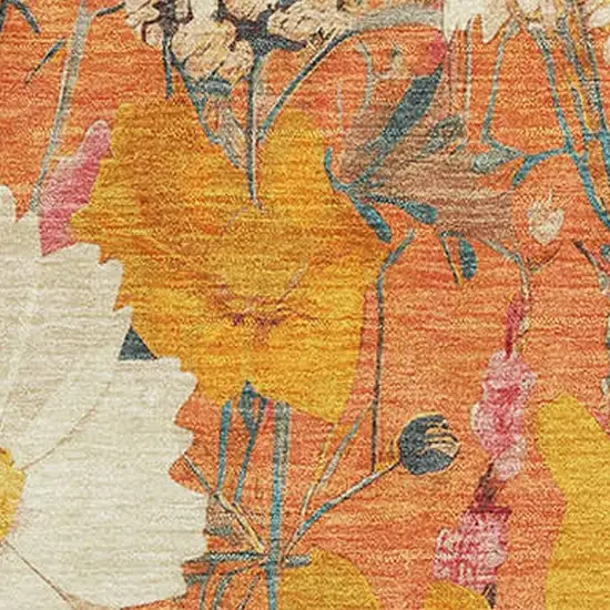 8' Orange Ivory And Pink Floral Washable Area Rug With UV Protection Photo 2
